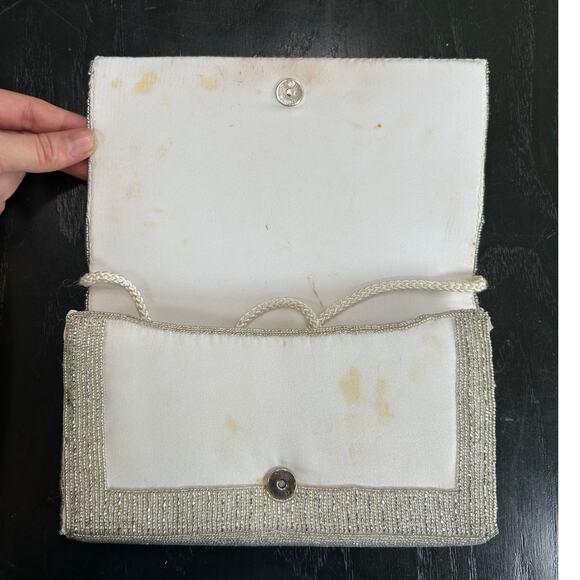 Carla Marchi Silver Metallic Beaded Clutch- Some inner staining- loose beads - Picture 2 of 9